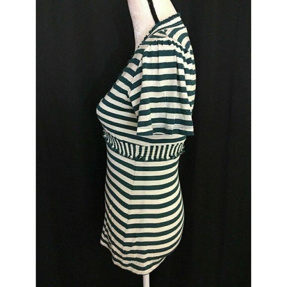 Bcbg maxazria Womens Teal Blue Green White striped Short Sleeve V Neck Top Xxs - Picture 3 of 7